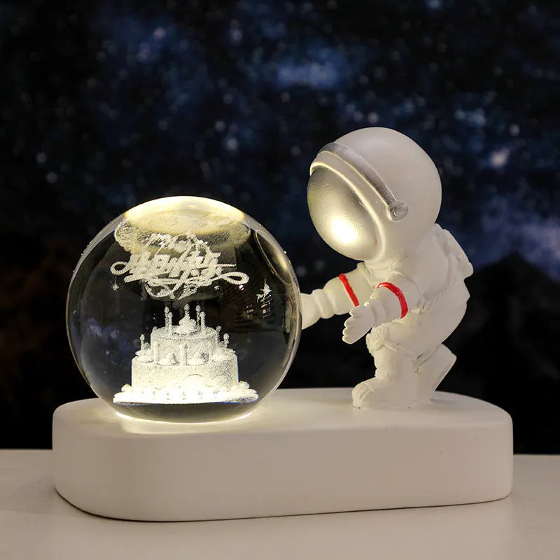 Glowing galaxy astronaut crystal ball night light 6cm with USB cable