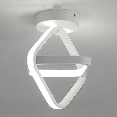Modern round black ceiling light with white acrylic shade and adjustable tri-colour LED.