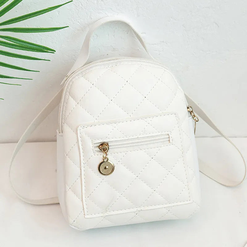 Korean style embroidered backpack in pink with sandwich pocket and soft carry handle
