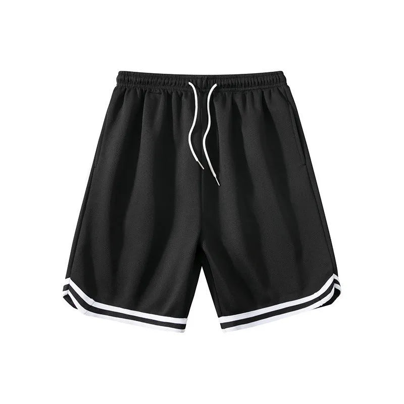 Men's polyester summer shorts in loose fit design available in multiple colours including apricot, blue, and gray