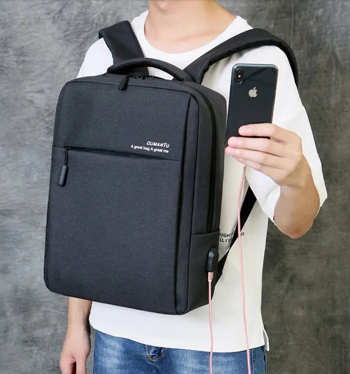 Waterproof rechargeable laptop backpack in Oxford cloth with shoulder straps showing Black colour option