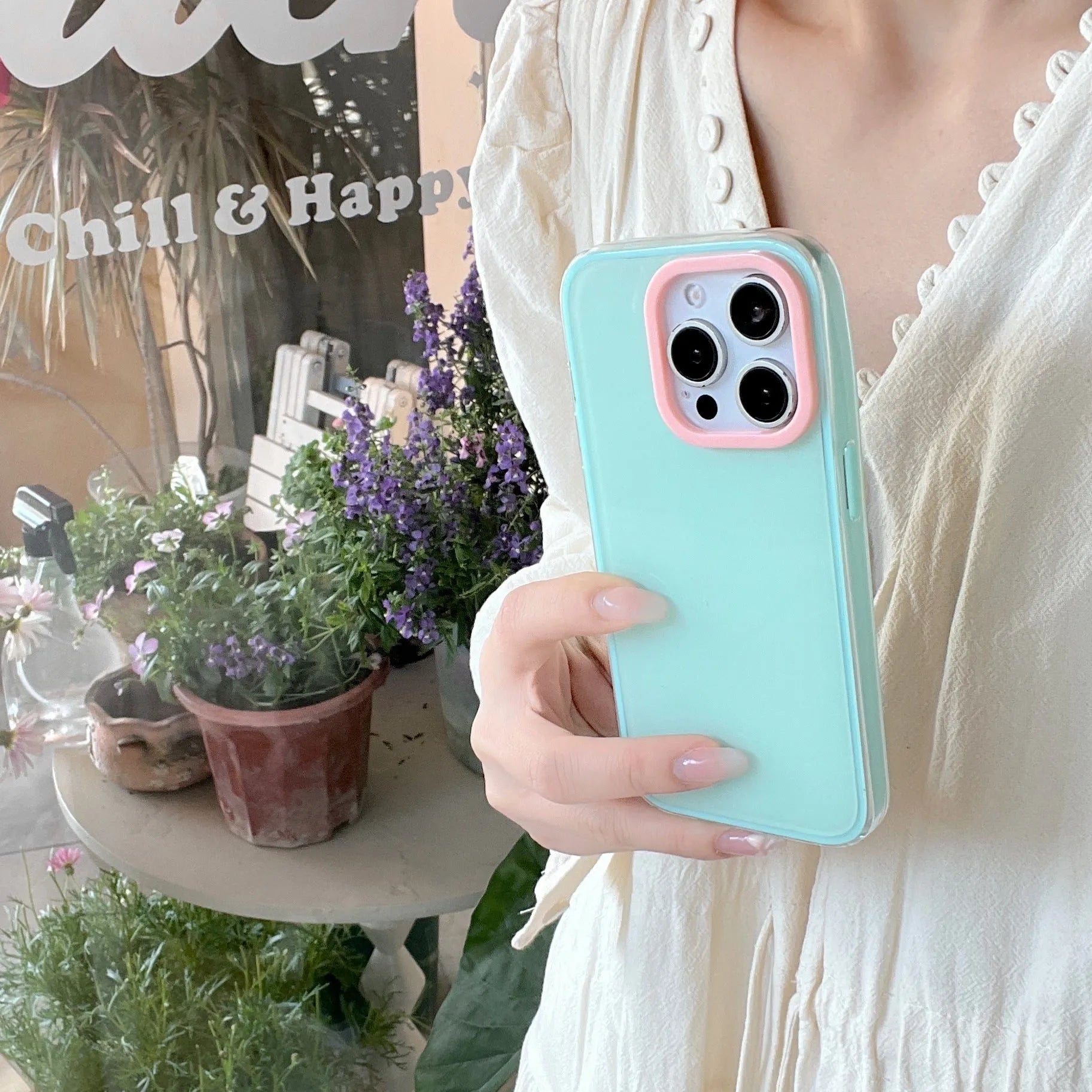 iPhone silicone phone case in jelly solid blue colour showing all-inclusive design