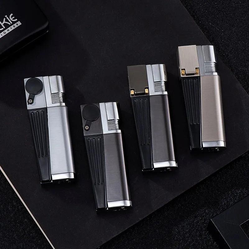 Pipe lighter with zinc alloy body, integrated stash compartment, and metal flap cover, measuring 9.2cm in length