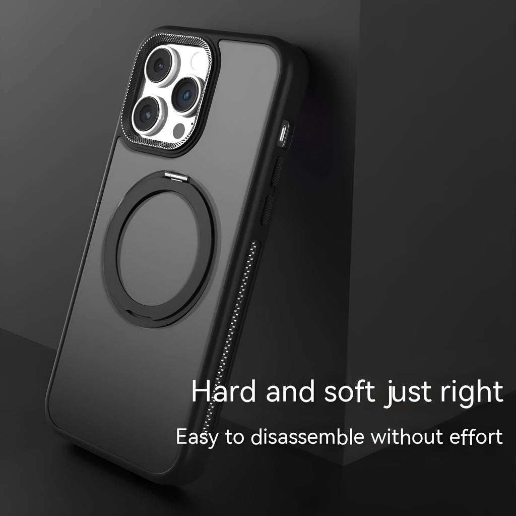 Frosted silicone magnetic iPhone case with rotating bracket in deep sea blue colour