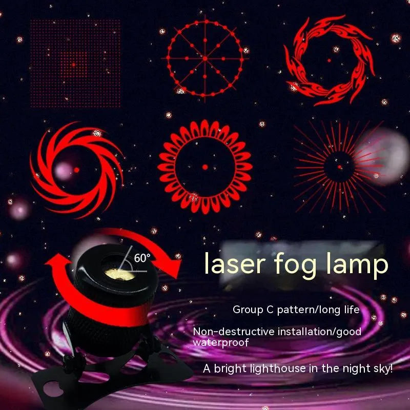 Aluminium laser fog lamp with adjustable mount showing 100MW laser projection for vehicle visibility enhancement