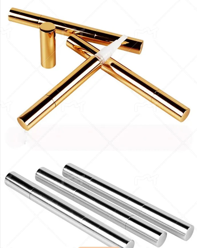 Gold aluminium case teeth whitening pen with brush tip applicator for whitening gel.