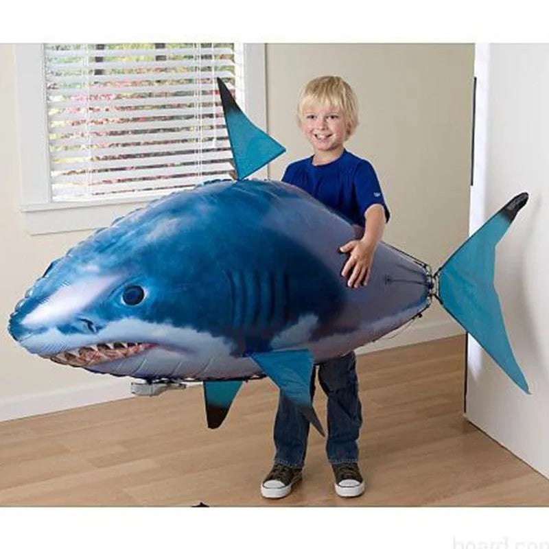 Remote control shark toy inflatable with helium, 57 inches long, for indoor flight using infrared control
