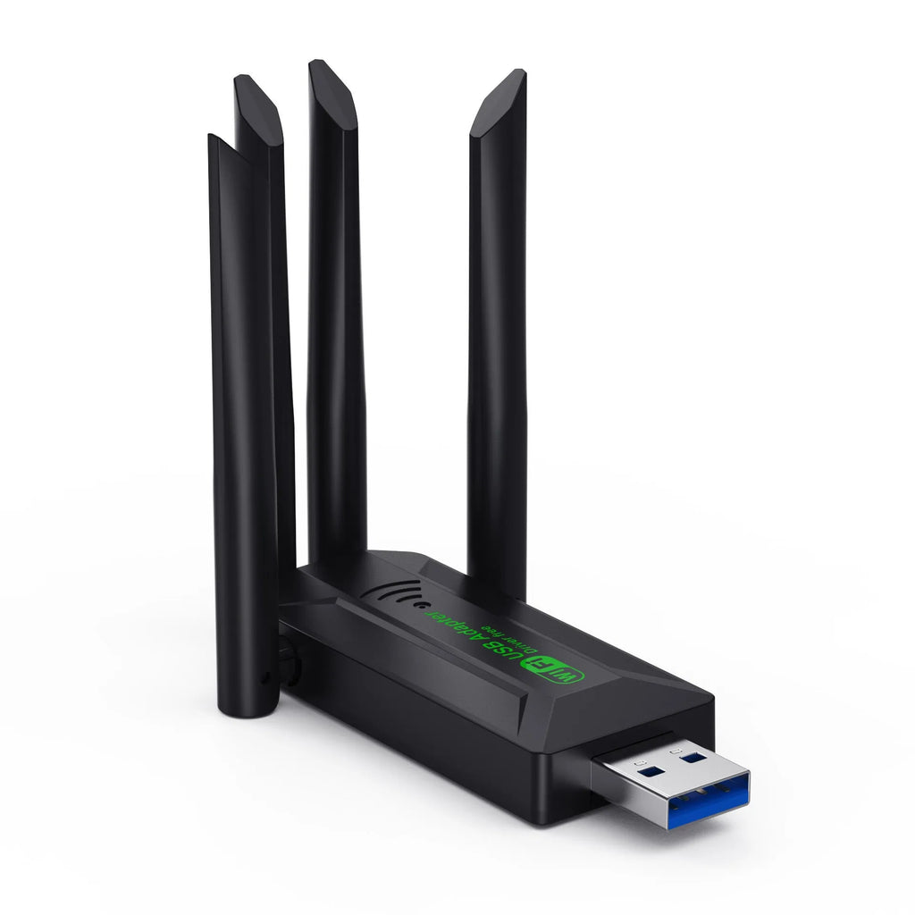 Black USB network transmitter device with four extended antennas