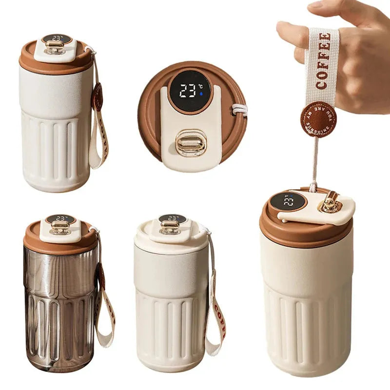 450ml smart digital thermal bottle with temperature display and handle in stainless steel