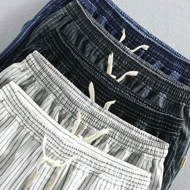 Men's striped cotton shorts with micro elasticity in loose straight fit, available in 7 colours and 8 sizes