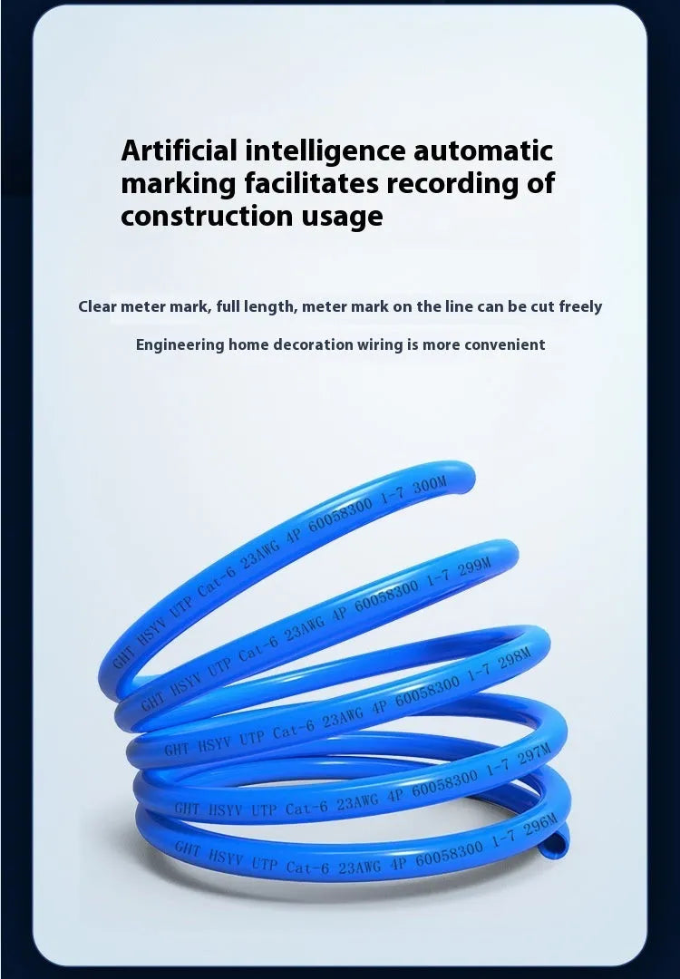 305-metre roll of blue Cat6a network cable with oxygen-free copper conductors for 10-gigabit ethernet