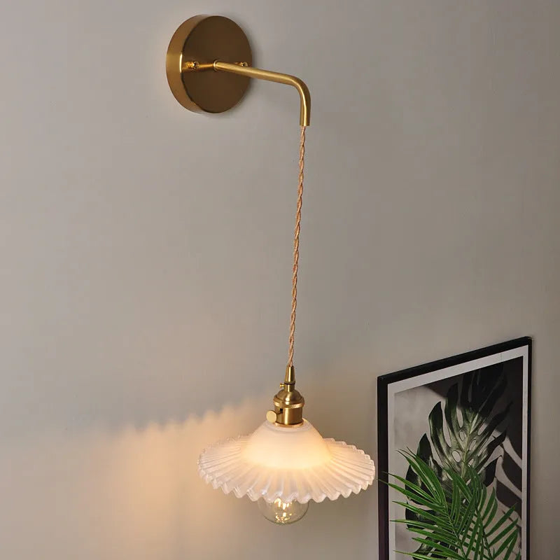 Copper lotus wall lamp with glass shade in six colour options, 22cm diameter