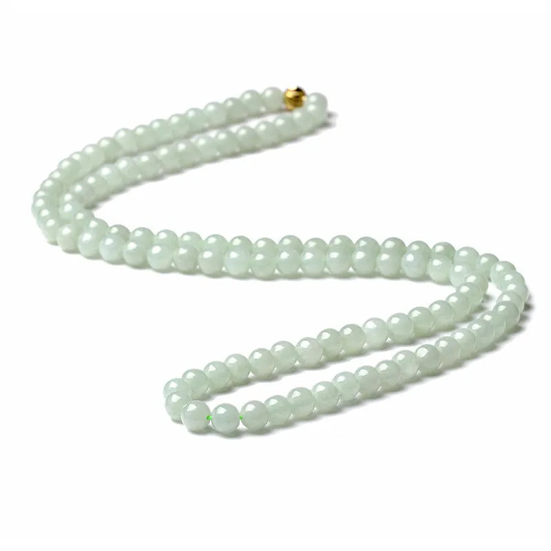 Natural jade bead sweater chain necklace with white and green 6.5mm beads on adjustable 21-50cm chain