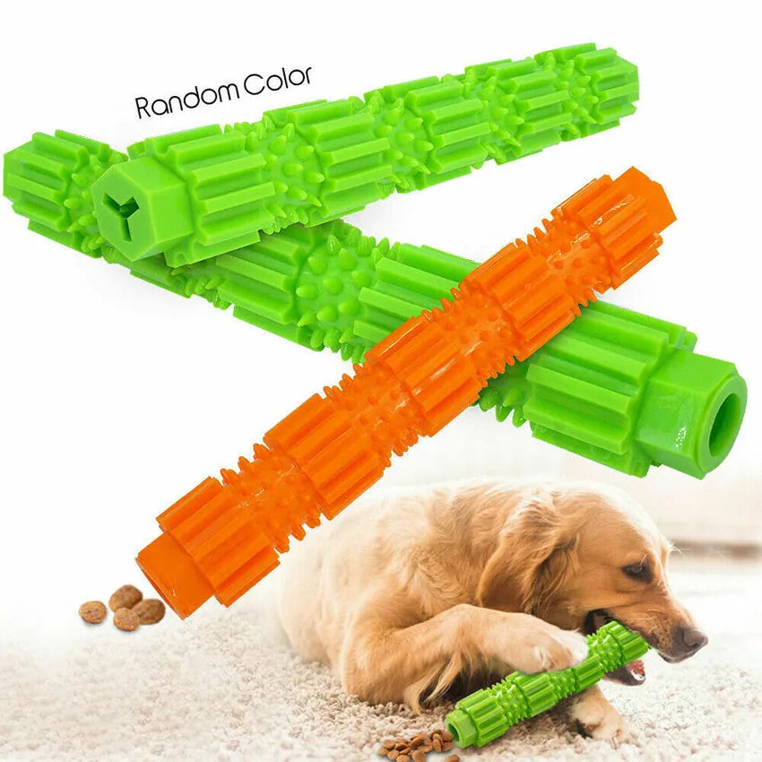 Green durable rubber dog chew toy with treat-dispensing hole and textured surface for aggressive chewers.