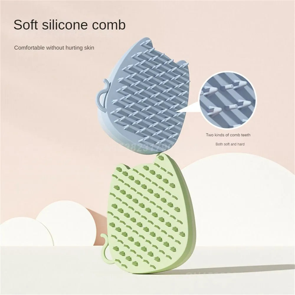 Brown silicone pet comb with dual-texture teeth for grooming cats and dogs.