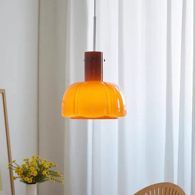 Medieval-style glass bud chandelier with retro design, showing pendant light for 220V UK voltage and E27 bulb compatibility