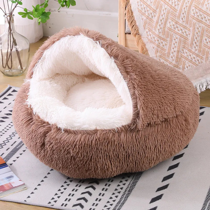 Waterproof indoor dog kennel with warm room in a semi-surrounded design, shown in a gradient colour.