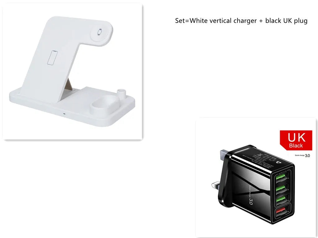 4-in-1 wireless charging station with adjustable magnetic plate, charging phone, Apple Watch, AirPods, and Apple Pencil