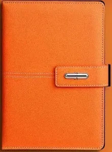 A5 notebook with imitation leather cover in various colours, open to show wood-free paper pages