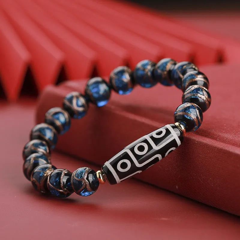 Handcrafted Chinese-style bracelet with ancient five-colour multi-treasure snake beads in colourful coloured glaze