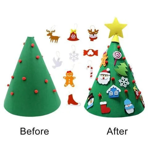 Felt Christmas tree DIY kit for children with three-dimensional tree pendant and puzzle elements