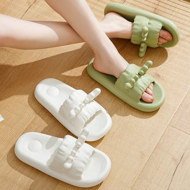 Deer horn pattern flip flop slippers with hollow-out EVA upper and GOOD YEAR non-slip soles in light yellow colour