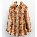 Women's tiger pattern artificial fur jacket with 65cm medium length and street fashion styling