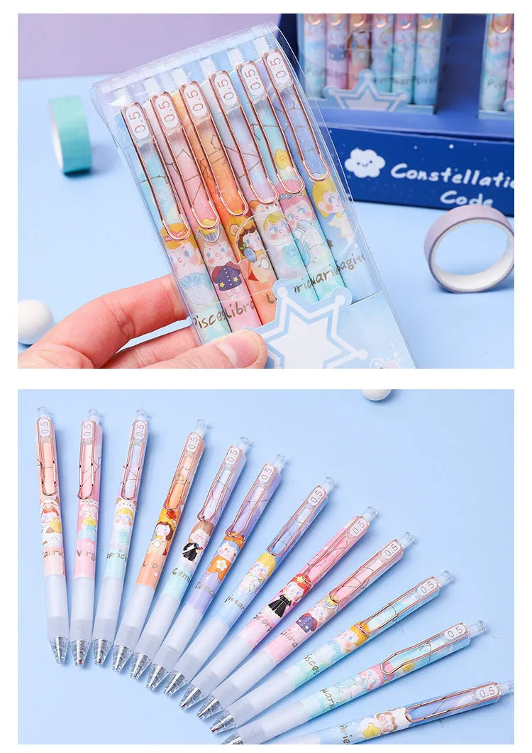 Six Lisa's Secret Constellation press gel pens with 0.5mm tips and zodiac designs