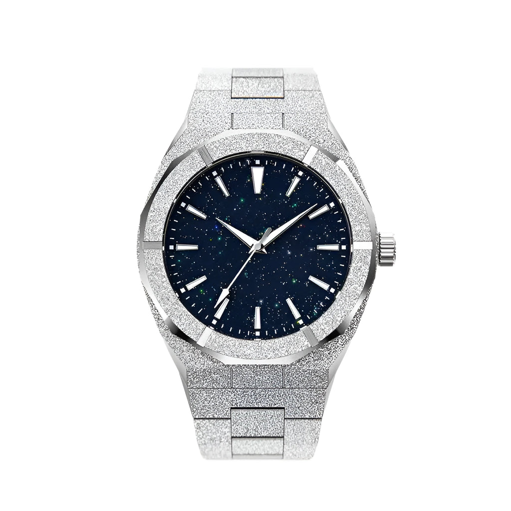 Stainless steel men's business watch with 42mm dial and waterproof quartz movement
