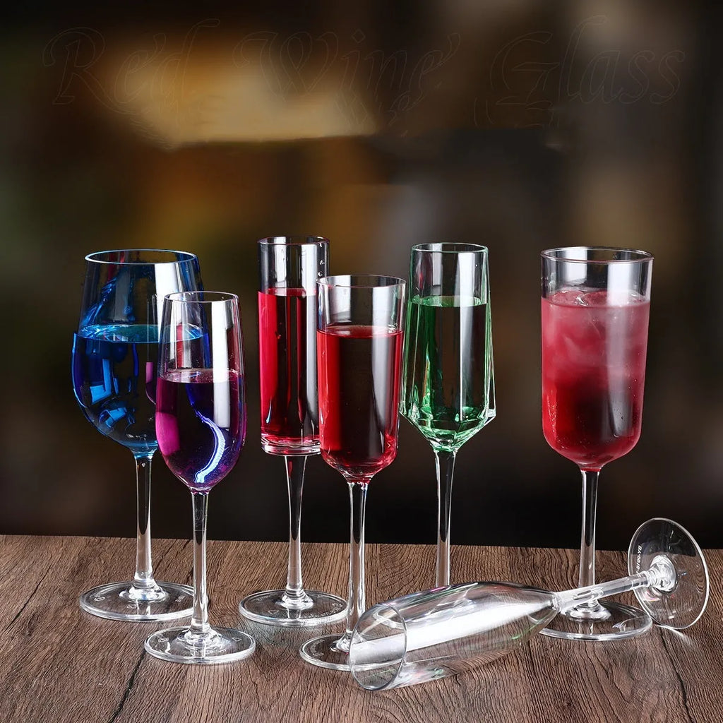 Clear PC acrylic wine glass with modern design, available in 550ml and 300ml capacities for drop-resistant beverage service