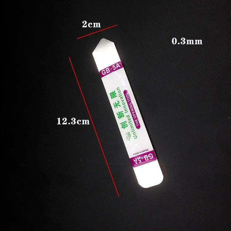 5A metal disassembly tool 2 x 12cm and 0.2mm thick for touch screen, battery cell and phone case separation