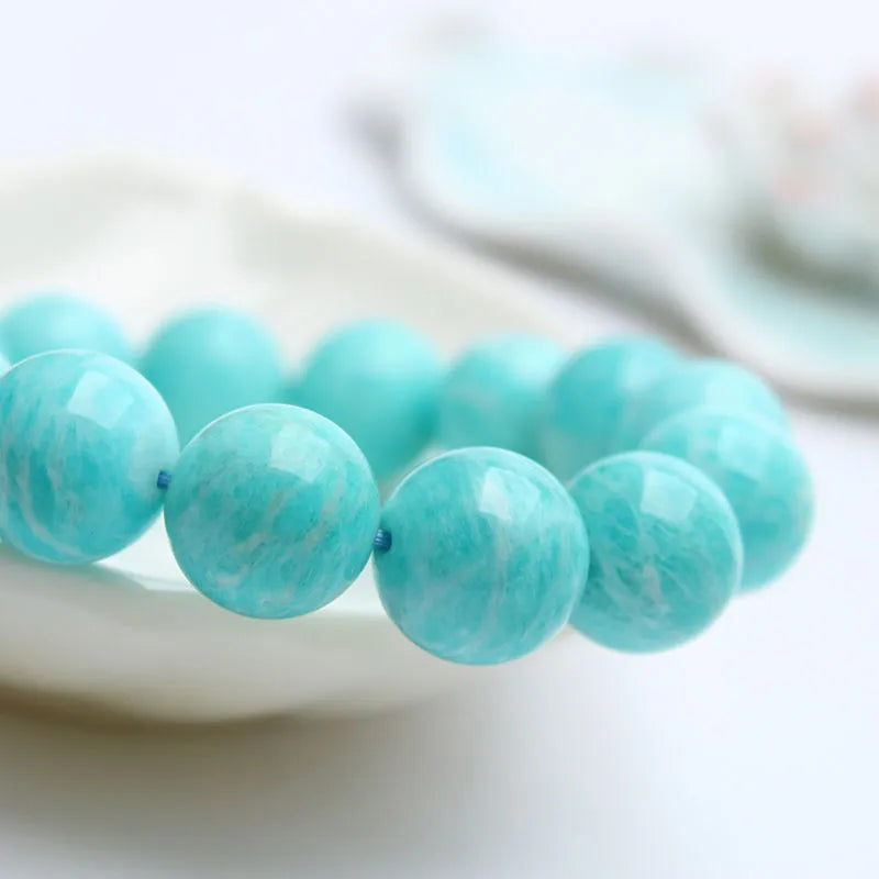Natural green Amazonite bracelet with round beads in 8mm, 9mm, or 10mm sizes for men and women