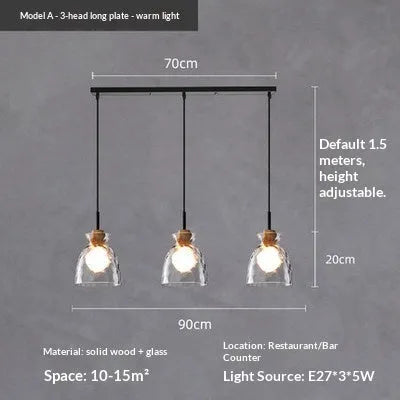 Three-head retro cafe bar pendant light in minimalist style, 220V warm light, long or round plate ceiling mount for study room or dining room.
