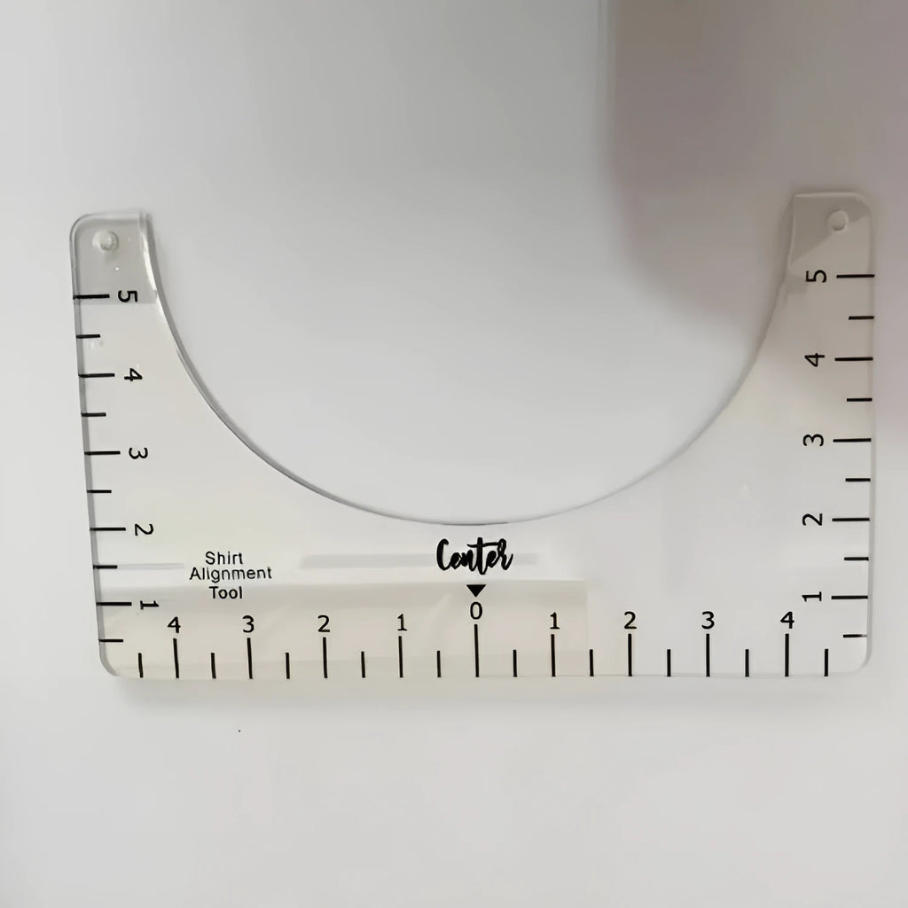 Transparent acrylic sewing patch ruler with measurement grid for T-shirt alignment