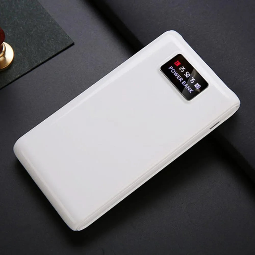 Black and white 18650 DIY charging bank case showing dual input ports and battery compartments