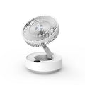 Green telescopic floor fan extended to vertical position with remote control