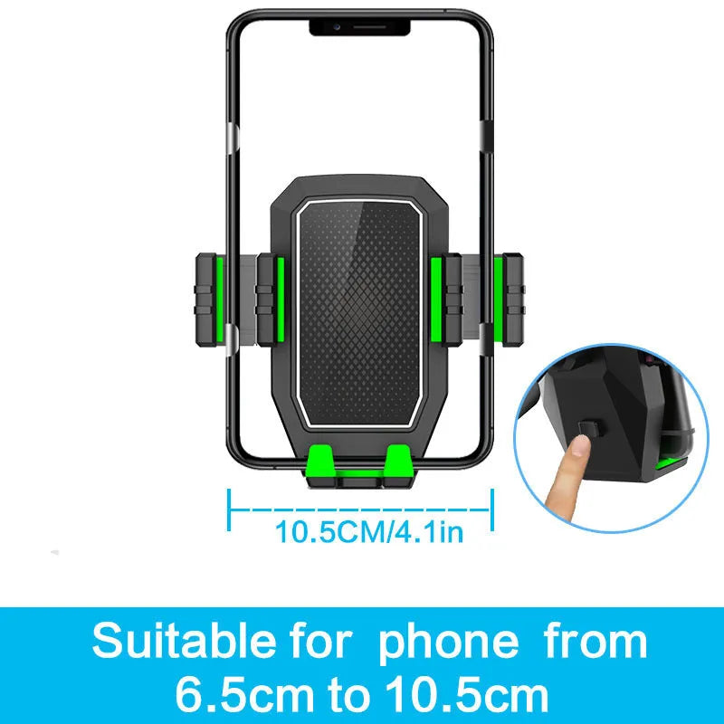 Green car drink rack and mobile phone holder with 3.0kg capacity measuring 16.5x11x18.5cm