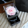 Eternal Flower Rose Jewelry Box with preserved roses and carnations in 8.5x8.5x10.5 cm keepsake box