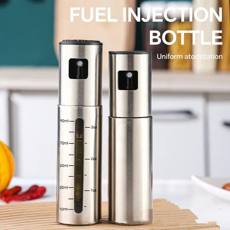 Stainless steel oil spray bottle with 100ml glass container for kitchen use