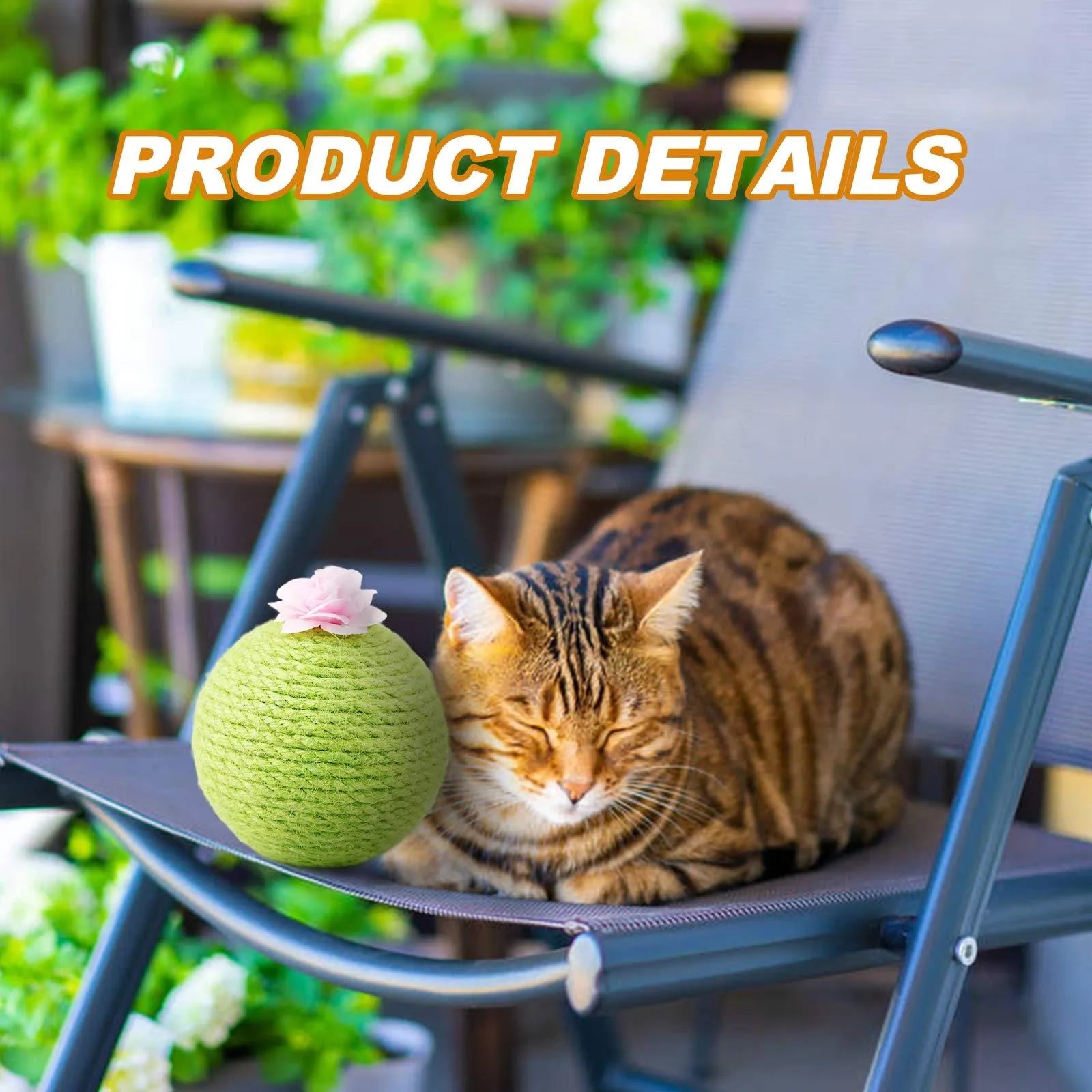 Green tumbler cactus cat scratcher with natural sisal surfaces and integrated ball toy