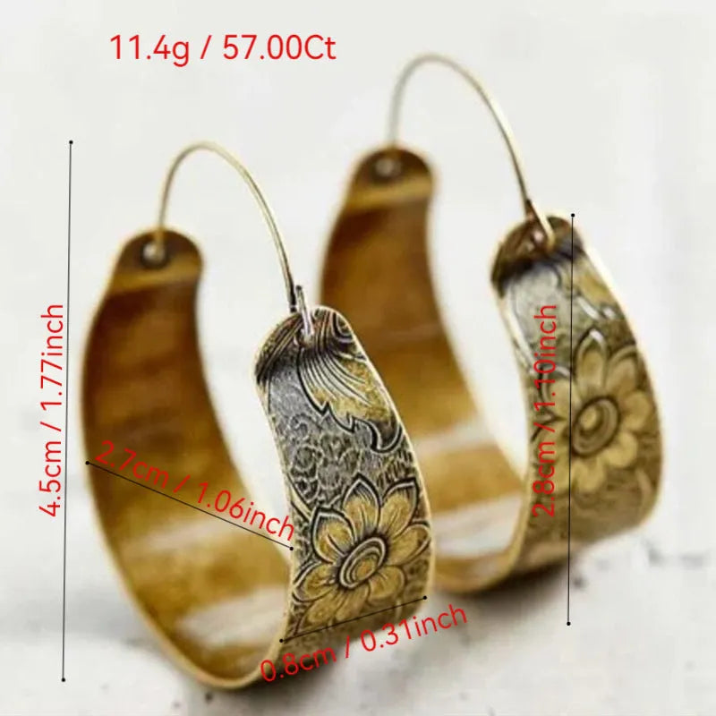 Gold geometric earrings with hollow petal pattern design for women