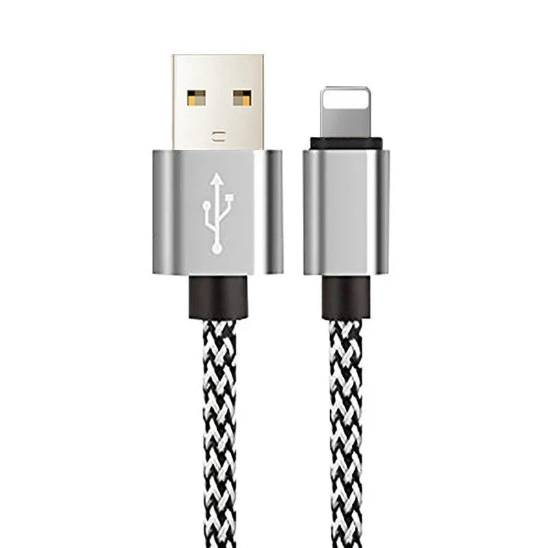 Hemp rope braided iPhone charging cable in multiple colours, showing 8PIN connector and 1m length.