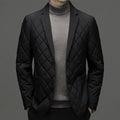 Men's winter down jacket with lapel collar in solid colour with side seam pockets
