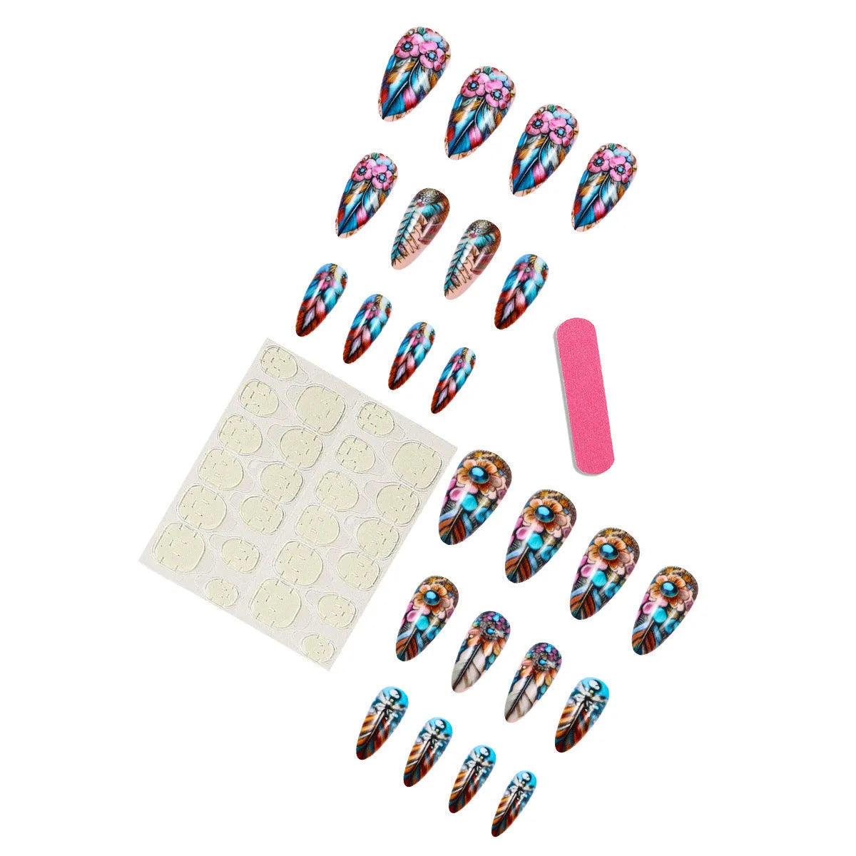 Retro colour feather armour nail art stickers with cartoon floral butterfly designs