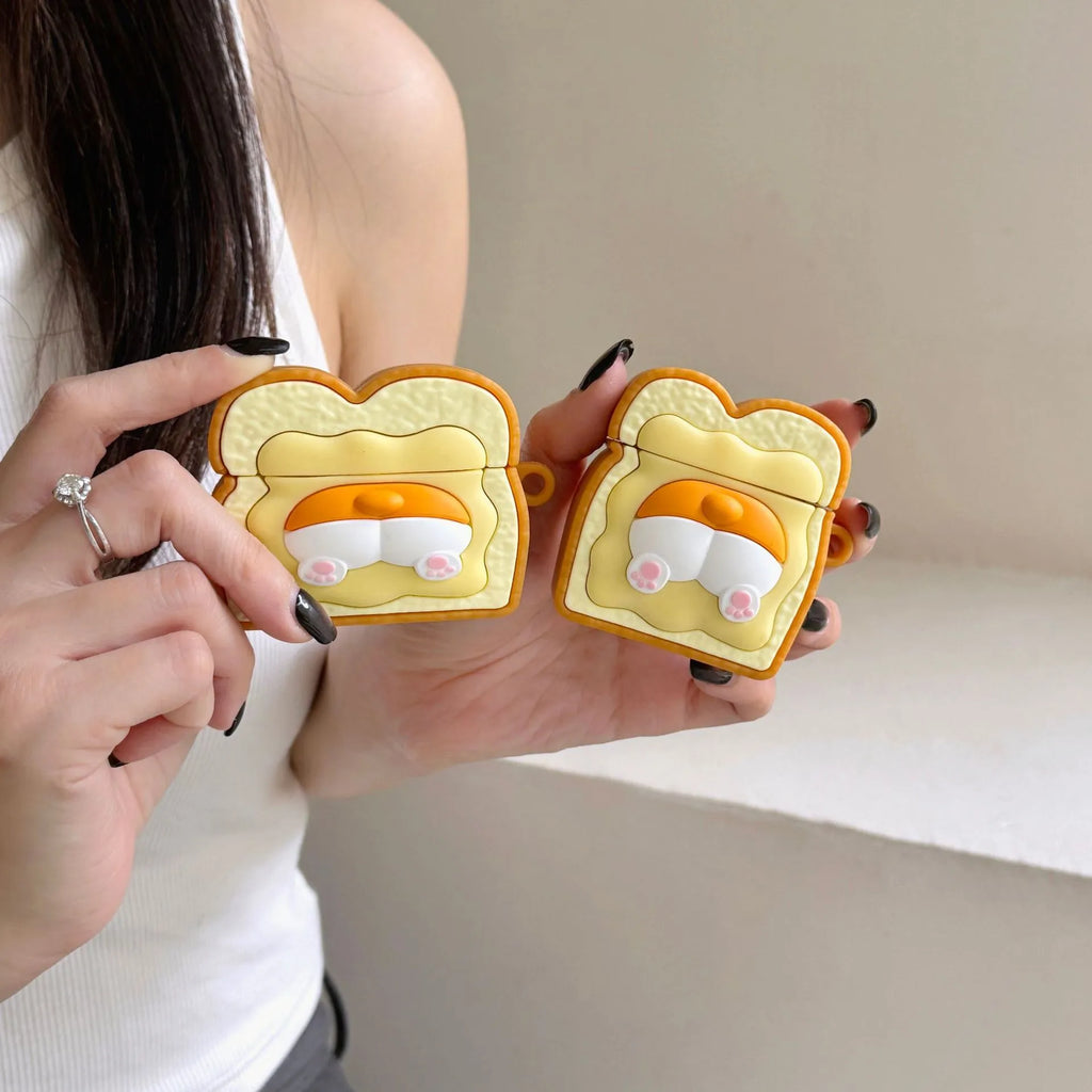 Cartoon toast small corgi silicone earphone case for Apple AirPods Pro Pro2 3 and 1 or 2