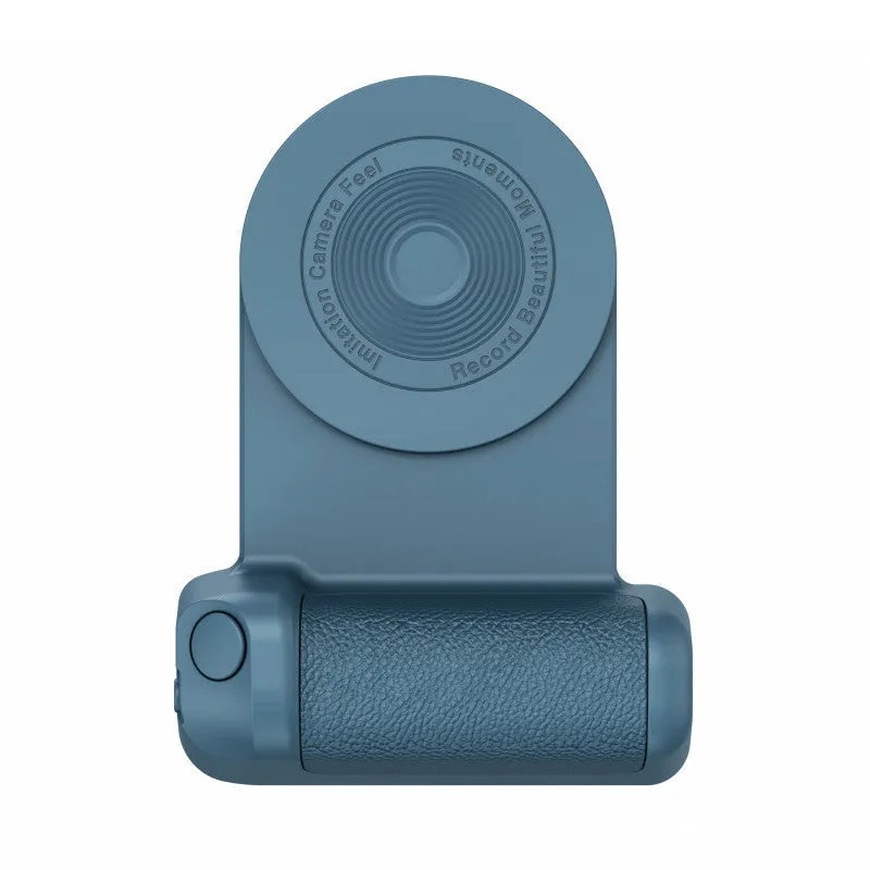 Black magnetic phone holder with rotatable design and PU leather grip on a table