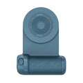 Black magnetic phone holder with rotatable design and PU leather grip on a table