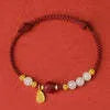 Hetian jade bracelet with cinnabar red rope on adjustable 925 silver chain