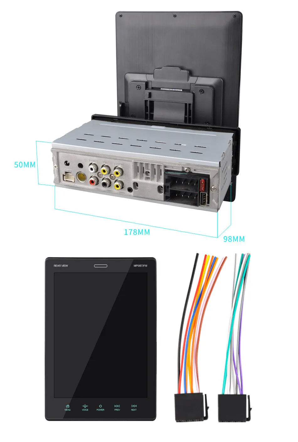 Black 9.5 inch vertical screen car MP4 MP5 player with USB TF card playback and remote control