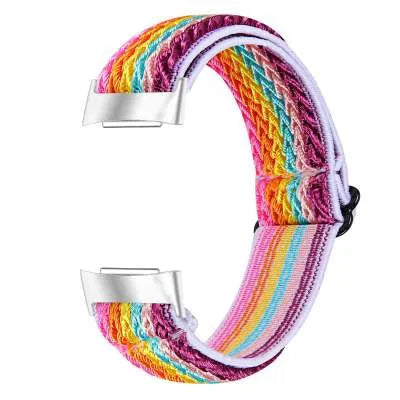 Adjustable printed elastic watch strap compatible with Fitbit Charge 6, shown in a vibrant colour design.